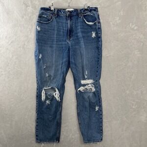 Abercrombie & Fitch The Mom Jeans 14/ 32x28 Curve Love High Rise Blue Distressed